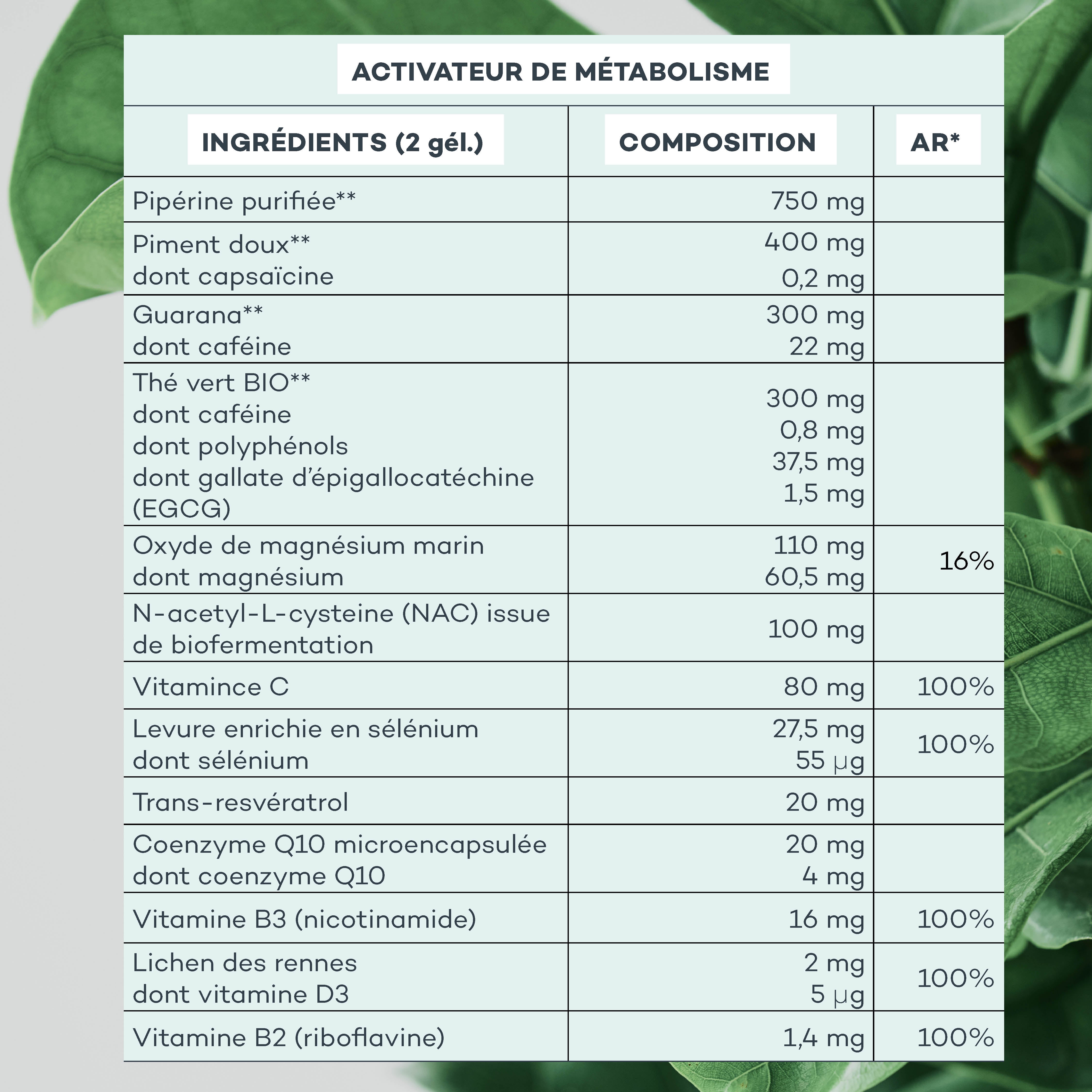 composition activateur métabolisme